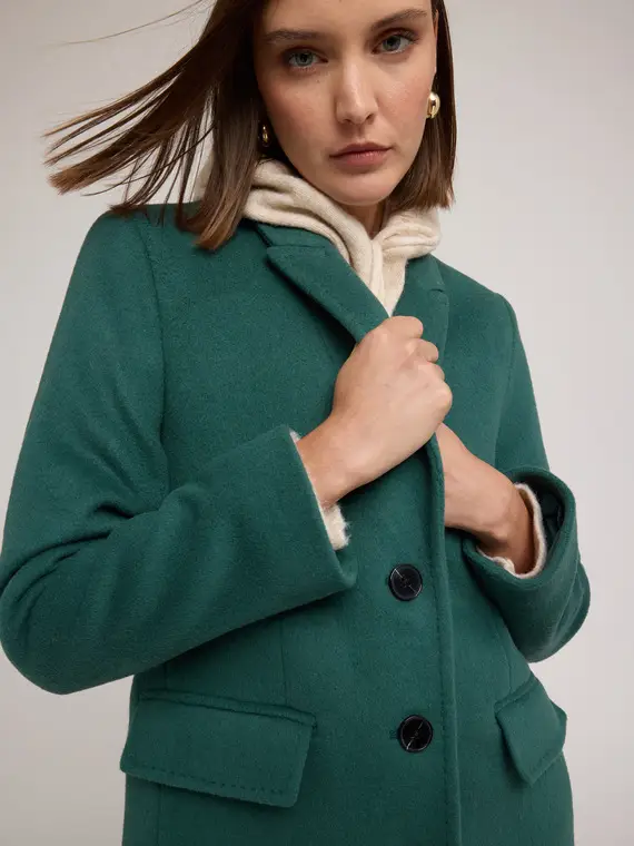 Cappotto in misto lana ammagliato Donna, Verde miniatura 3