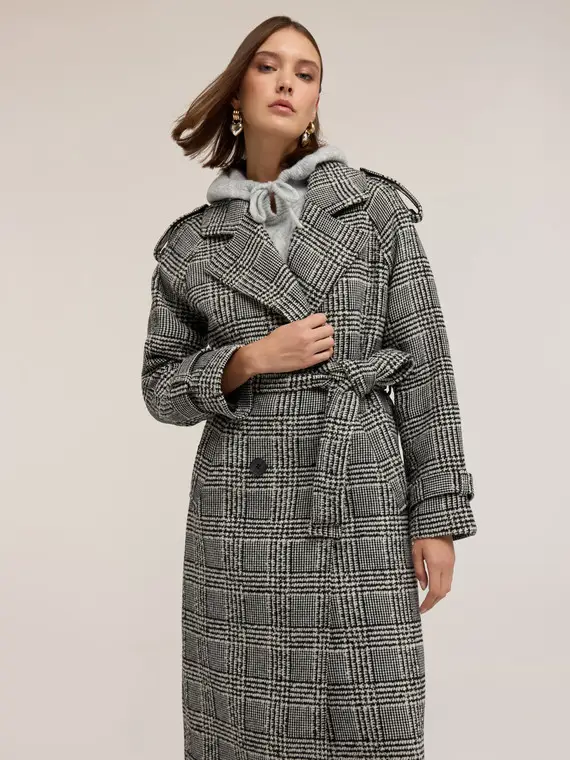 Cappotto in misto lana fantasia check Donna, Grigio miniatura 3