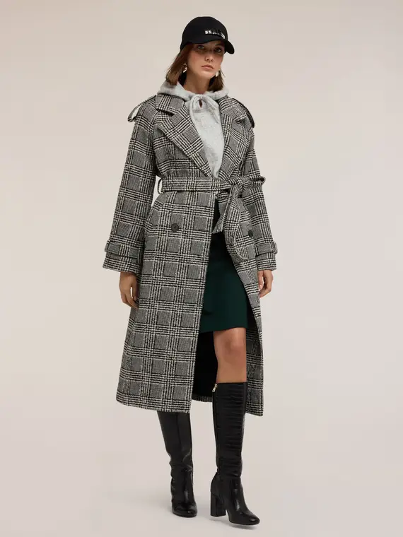 Cappotto in misto lana fantasia check Donna, Grigio