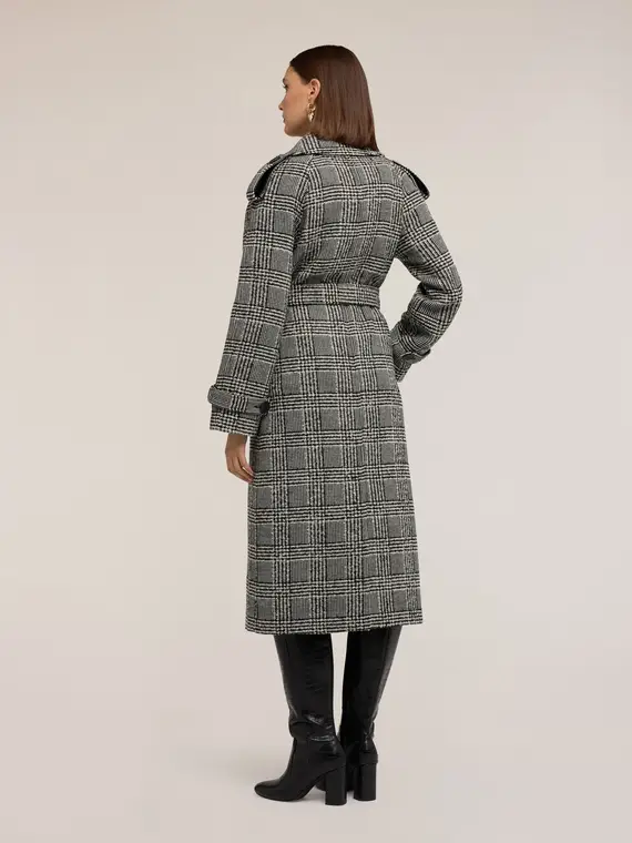 Cappotto in misto lana fantasia check Donna, Grigio miniatura 2