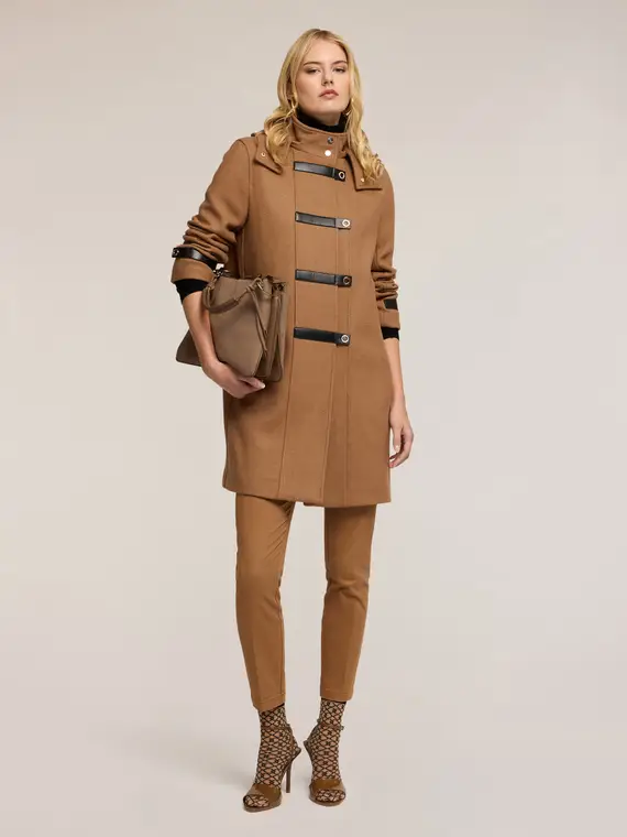 Cappotto in panno misto lana con inserti Donna, Marrone miniatura 3
