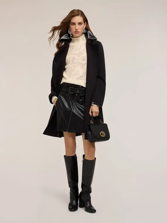 Cappotto in poliviscosa con inserti in vernice Donna, Nero