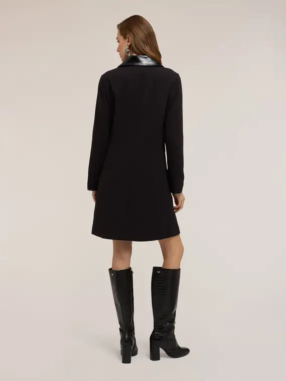 Cappotto in poliviscosa con inserti in vernice Donna, Nero miniatura 2