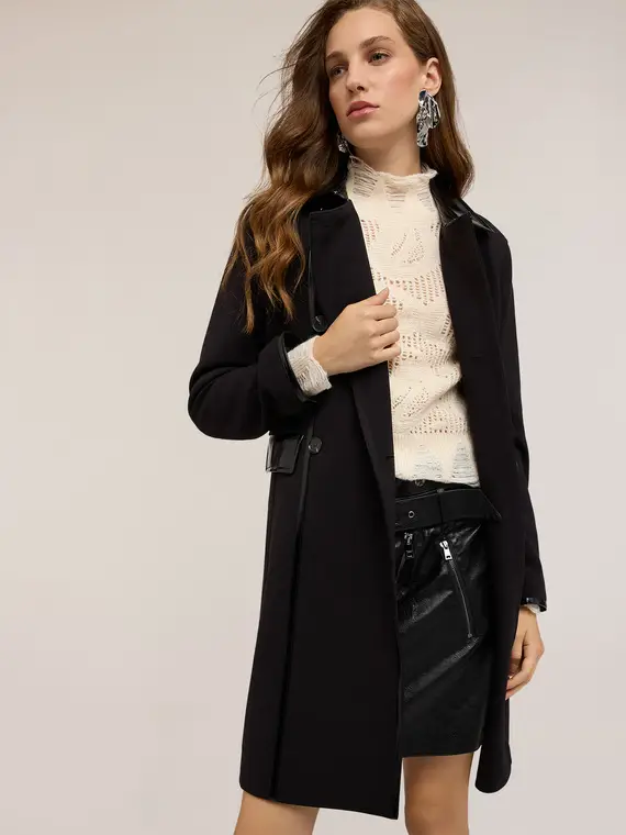 Cappotto in poliviscosa con inserti in vernice Donna, Nero miniatura 3