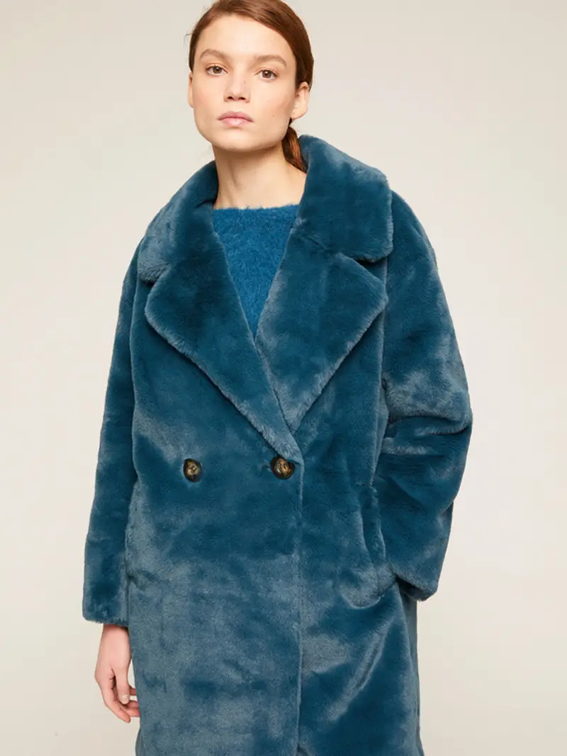 Motivi Cappotto lungo doppiopetto Donna, Ottanio, Taglia M miniatura 2