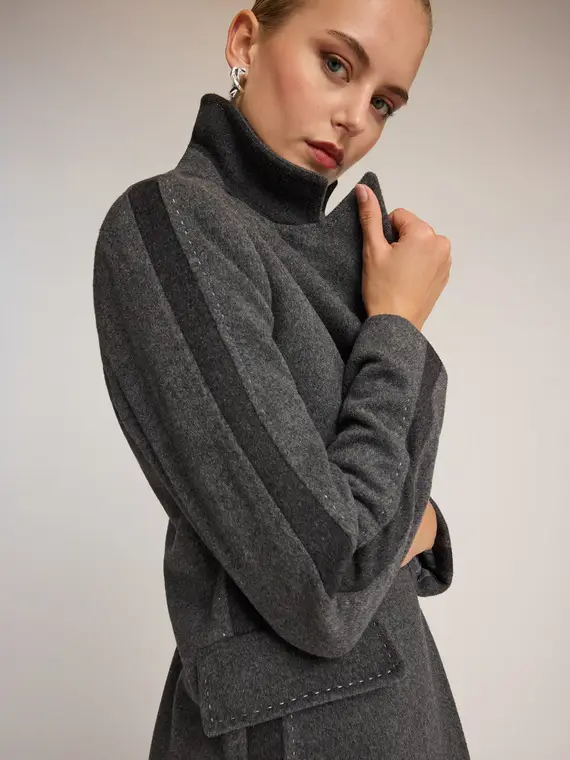 Cappotto lungo in pura lana Donna, Grigio miniatura 3