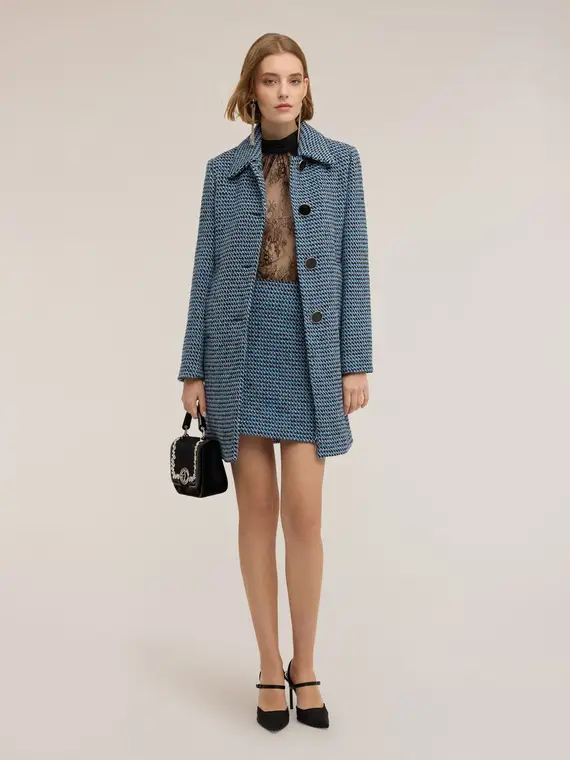 Cappotto lungo jacquard Donna, Ottanio