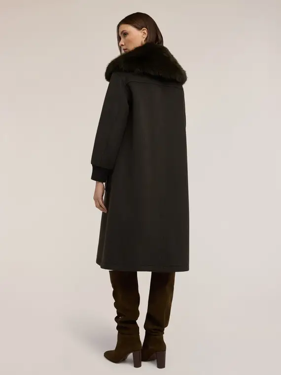 Cappotto misto lana con collo removibile Donna, Verde militare miniatura 2