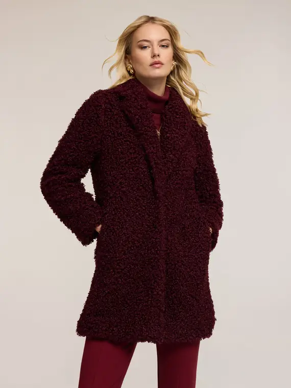 Cappotto oversize in panno bouclé Donna, Bordeaux miniatura 3