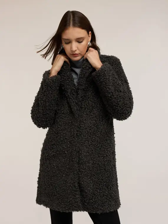 Cappotto oversize in panno bouclé Donna, Grigio miniatura 3