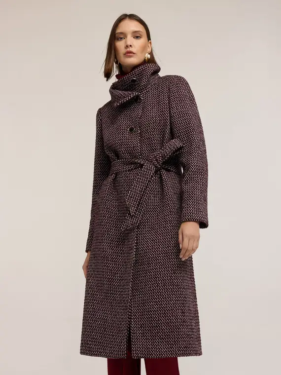 Cappotto sartoriale con cintura Donna, Bordeaux miniatura 3