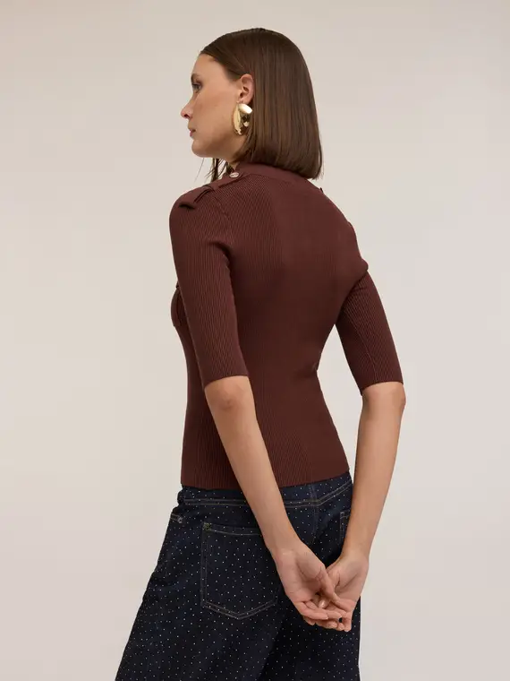 Cardigan a coste con mostrine Donna, Marrone miniatura 2