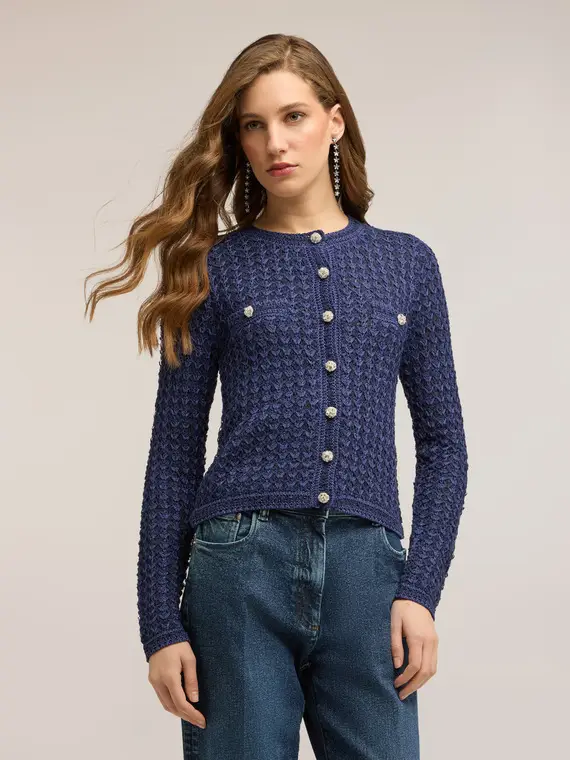 Cardigan in maglia traforata Donna, Blu