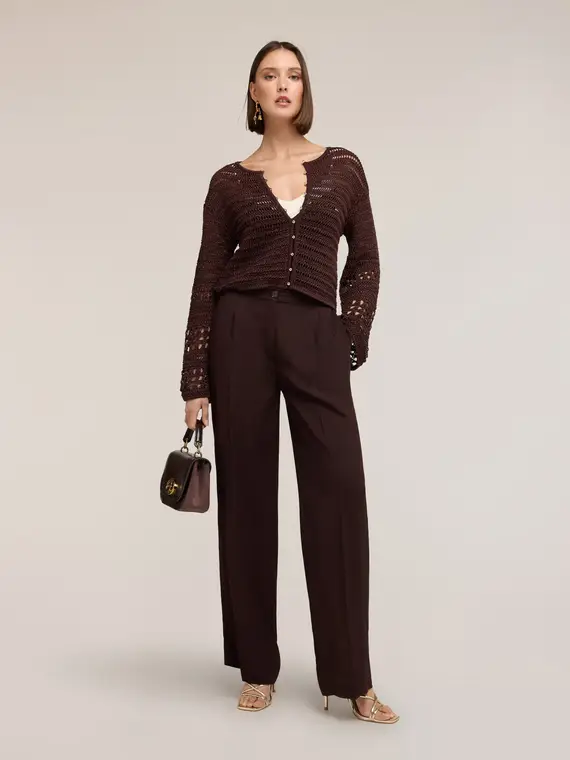 Cardigan in maglia traforata misto lurex Donna, Marrone