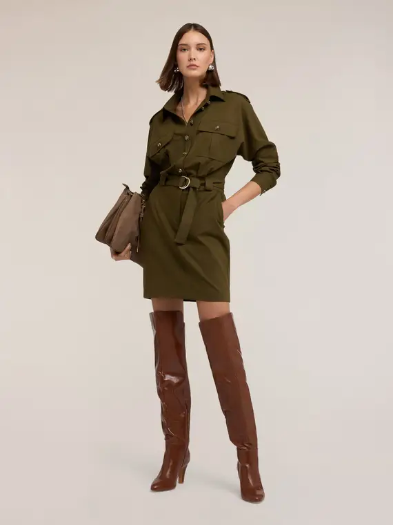 Chemisier military con cintura Donna, Verde militare