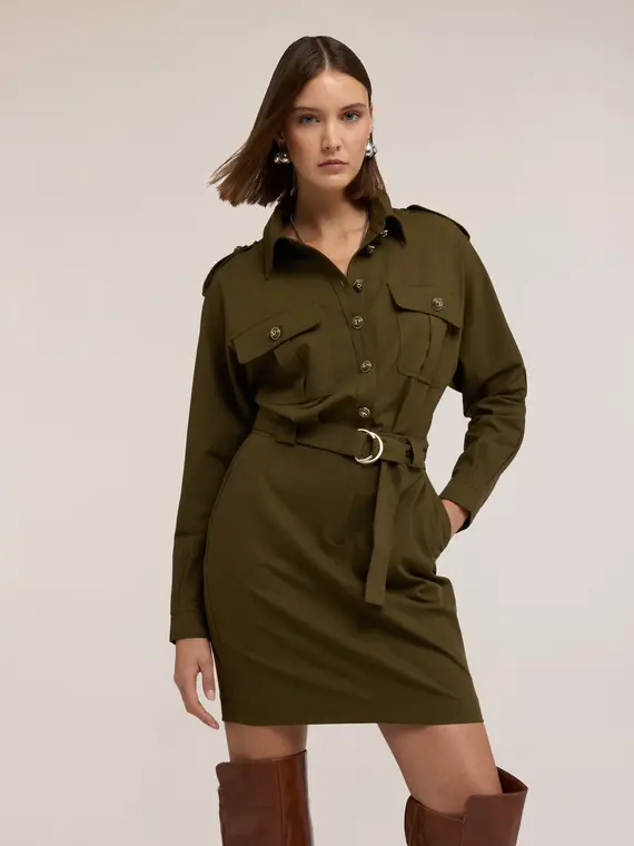 Chemisier military con cintura Donna, Verde militare miniatura 3