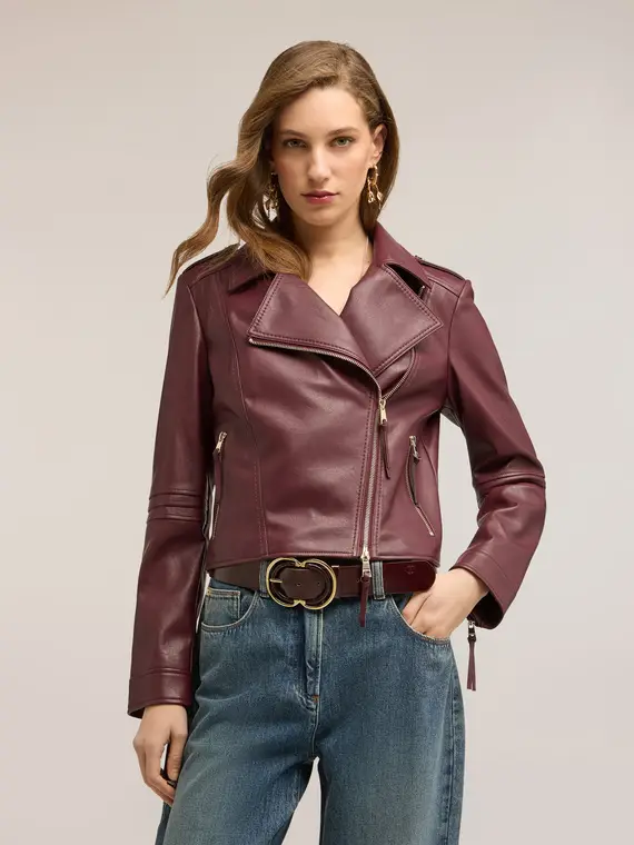 Chiodo con zip dorate Donna, Bordeaux