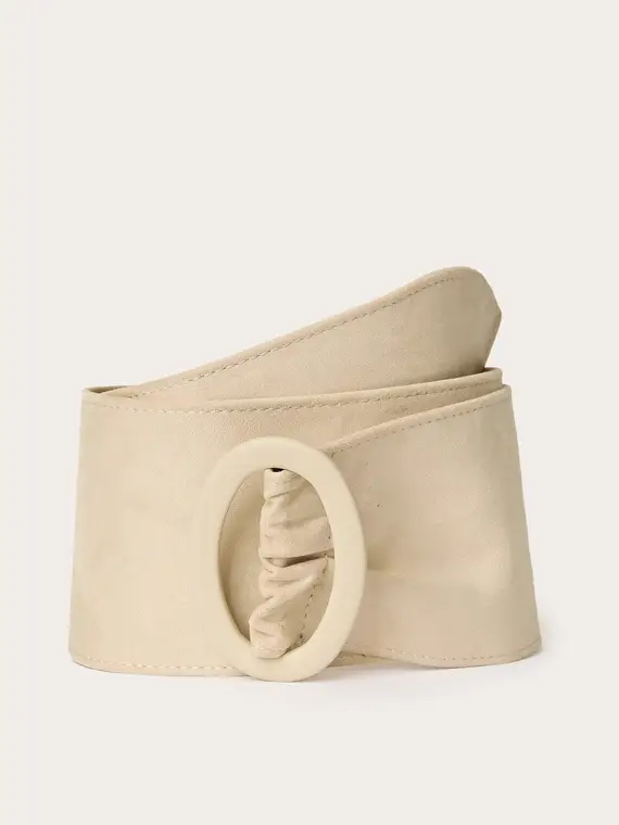 Cintura alta con fibbia circolare Donna, Bianco miniatura 2