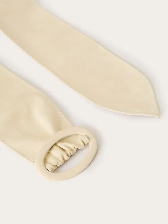 Cintura alta con fibbia circolare Donna, Bianco miniatura 3