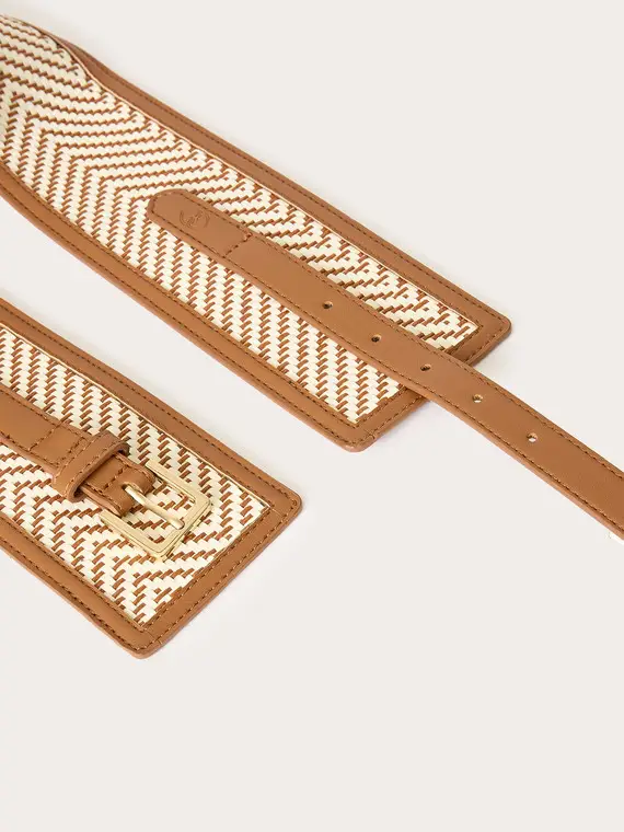 Cintura alta effetto rafia Donna, Beige miniatura 3