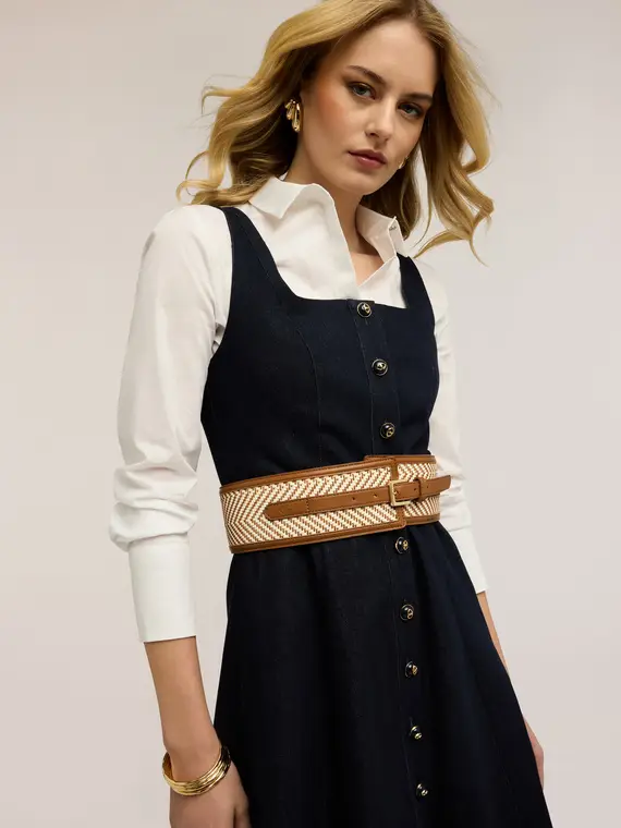 Cintura alta effetto rafia Donna, Beige