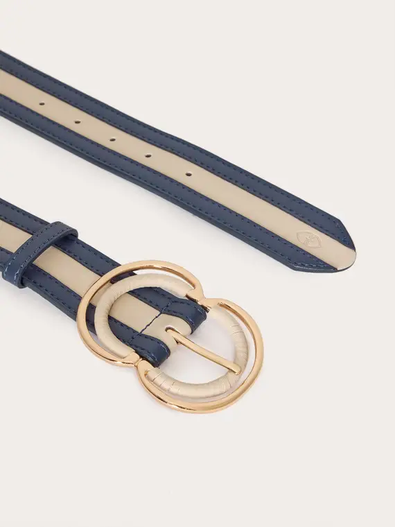 Cintura bicolor con fibbia doppia Donna, Blu miniatura 3