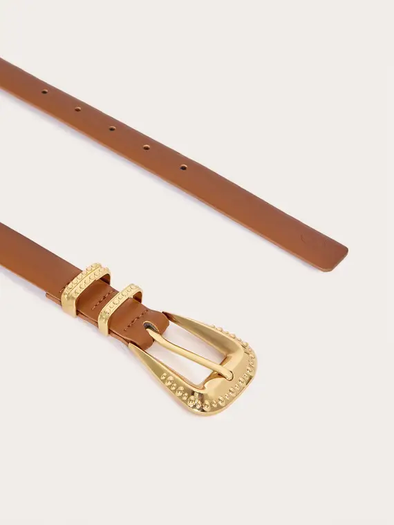 Cintura con fibbia e micro borchie Donna, Marrone miniatura 3