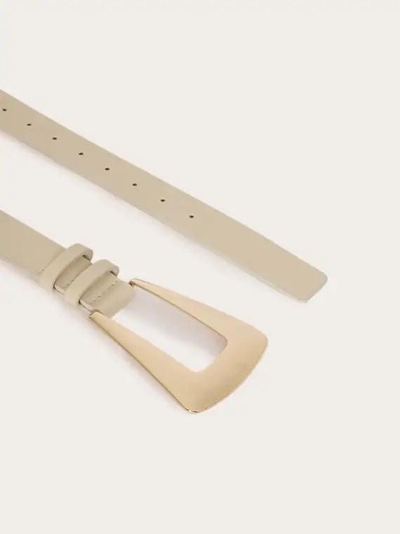 Cintura con fibbia geometrica Donna, Beige miniatura 3