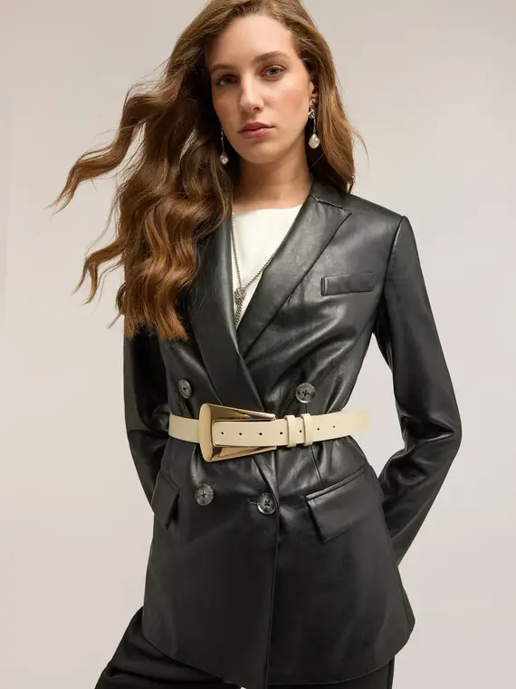 Cintura con fibbia geometrica Donna, Beige