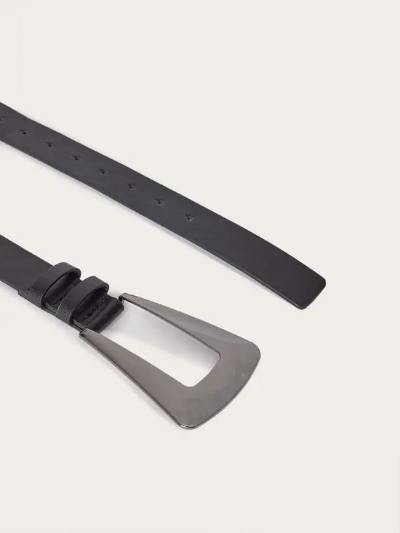 Cintura con fibbia geometrica Donna, Nero miniatura 3