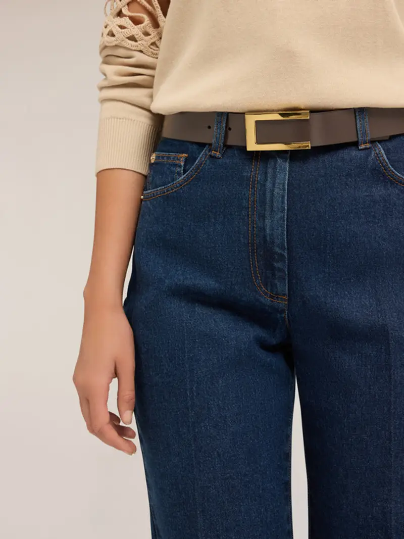 Cintura con fibbia rettangolare Donna, Marrone