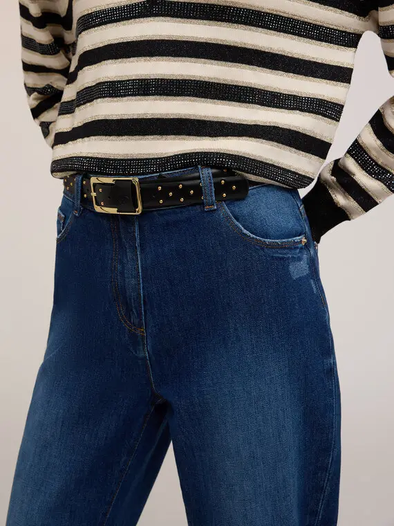 Cintura con piccole borchie Donna, Nero