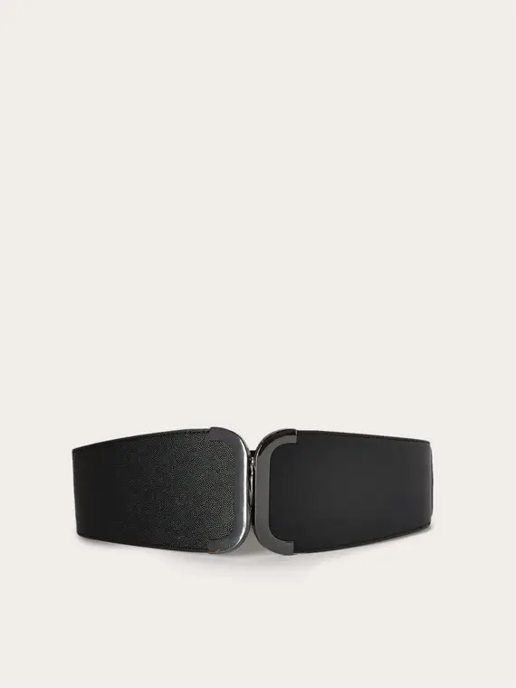 Cintura elastica con fibbia squadrata metallica Donna, Nero