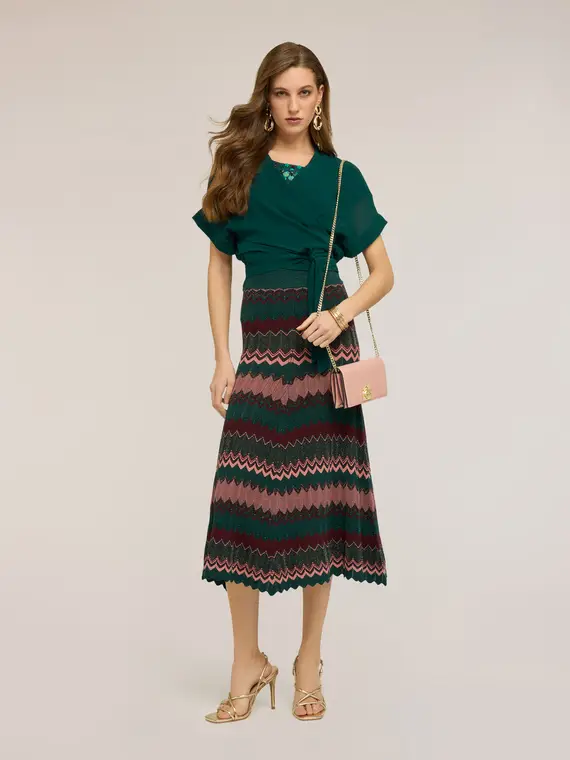 Coprispalle corto a portafoglio in georgette Donna, Verde miniatura 3