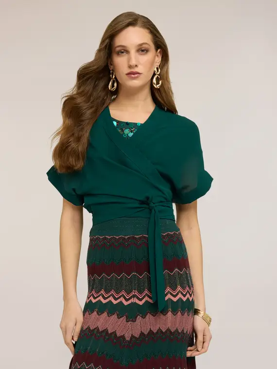 Coprispalle corto a portafoglio in georgette Donna, Verde