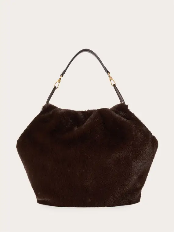 Curly shopping bag effetto peluche Donna, Marrone miniatura 2