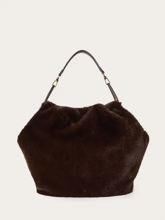 Curly shopping bag effetto peluche Donna, Marrone miniatura 3