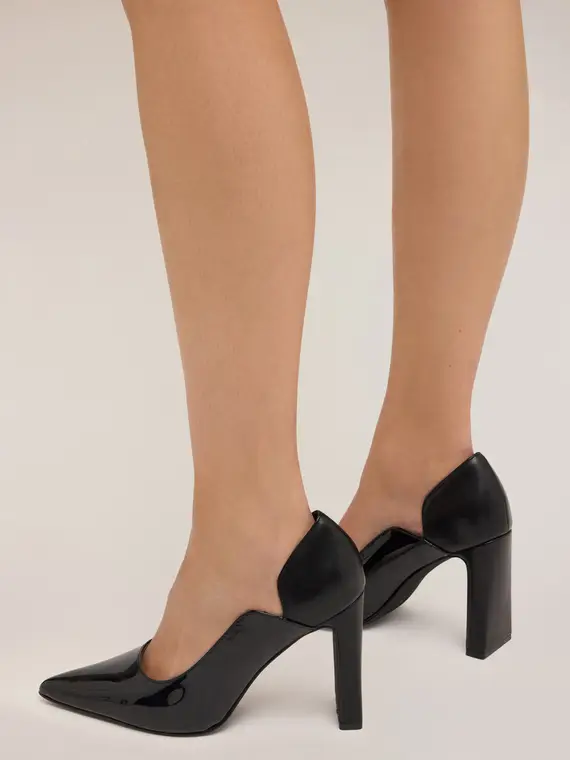 Décolleté lucida con tacco opaco Donna, Nero