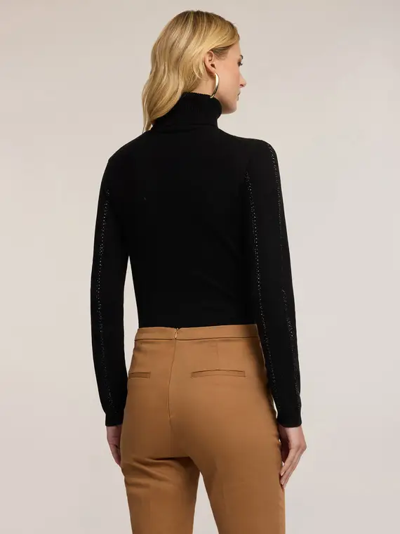 Dolcevita in maglia con strass Donna, Nero miniatura 2