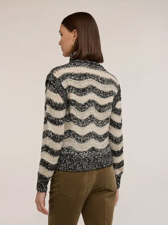 Dolcevita in maglia pesante fantasia a righe Donna, Grigio miniatura 2