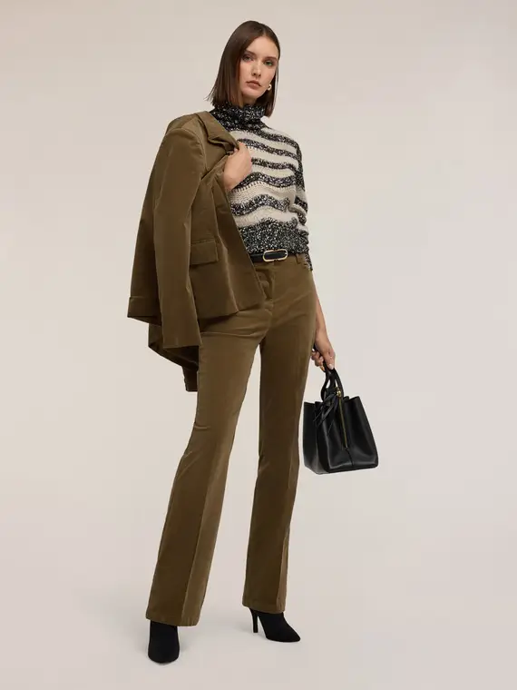 Dolcevita in maglia pesante fantasia a righe Donna, Grigio