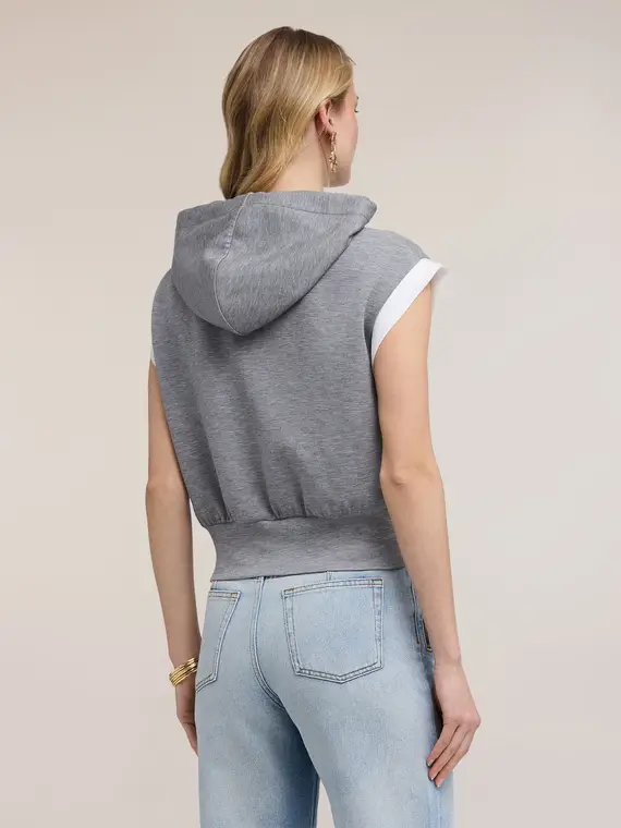Felpa chiusa a maniche corte con cappuccio Donna, Grigio miniatura 2