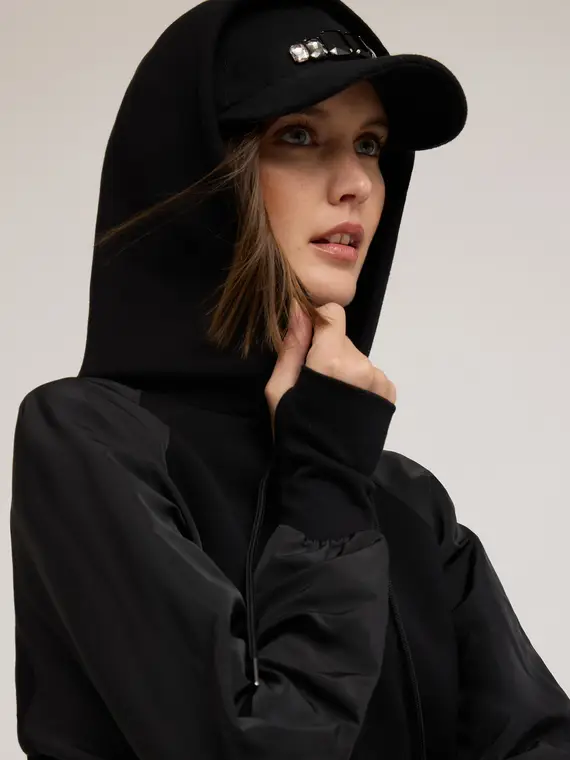 Felpa chiusa con cappuccio Donna, Nero miniatura 3