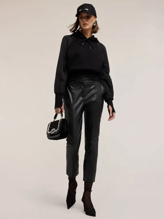 Felpa chiusa con cappuccio Donna, Nero