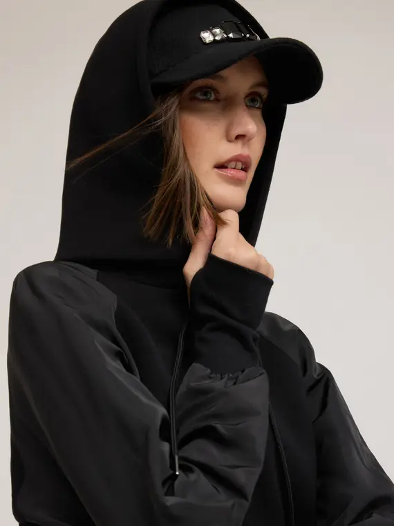 Felpa chiusa con cappuccio Donna, Nero miniatura 3