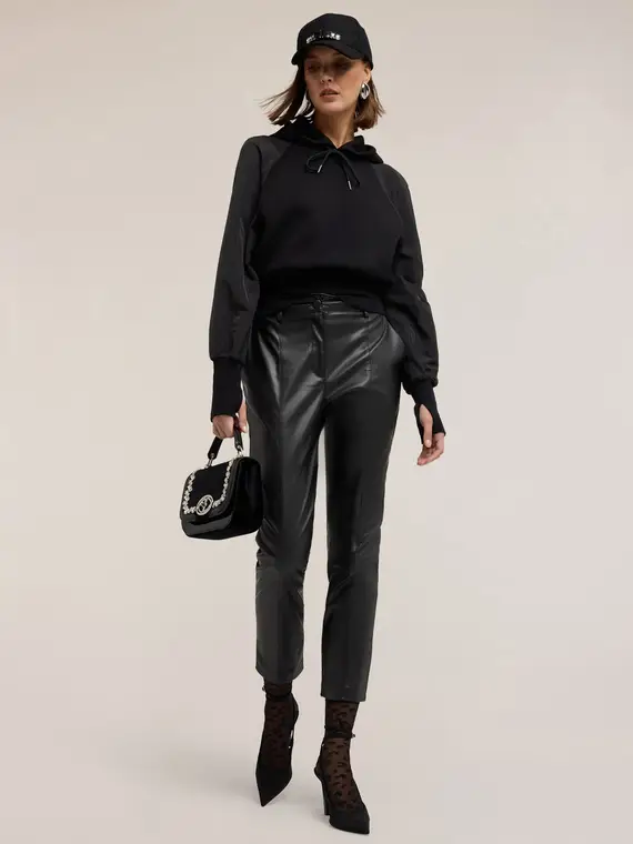 Felpa chiusa con cappuccio Donna, Nero