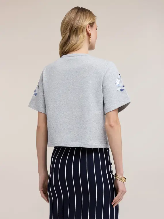 Felpa corta in jersey con maxi paillettes Donna, Grigio miniatura 2