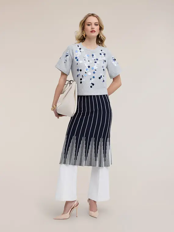 Felpa corta in jersey con maxi paillettes Donna, Grigio miniatura 3