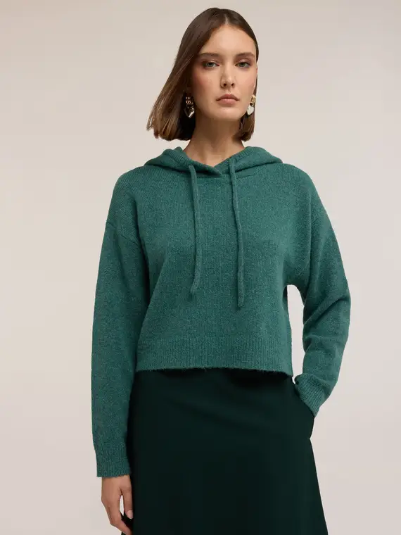 Felpa in maglia misto mohair Donna, Verde miniatura 3