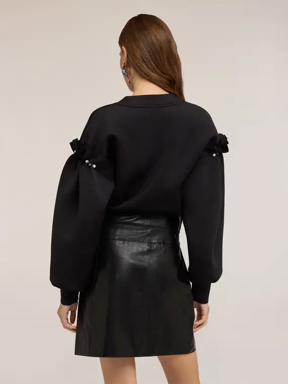 Felpa in scuba con dettaglio perle Donna, Nero miniatura 2